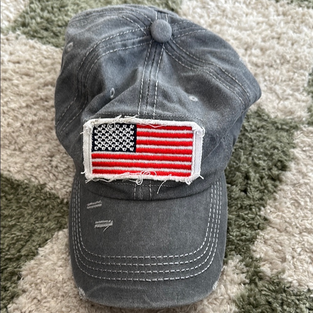 Gray Cap with American Flag Patch